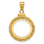Indlæs billede til gallerivisning 14K Yellow Gold Wheat Chain 1/10 oz American Eagle Krugerrand Coin Bezel Holder Pendant Charm Screw Top Fits 16.5 mm Coins

