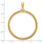 画像をギャラリービューアに読み込む, 14K Yellow Gold Wheat Chain 50 Peso Coin Bezel Holder Pendant Charm Screw Top Fits 37 mm Coins
