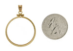 Lataa kuva Galleria-katseluun, 14K Yellow Gold 1/2 oz or Half Ounce American Eagle Coin Holder Bezel Screw Top Pendant Charm Holds 27mm x 2.2mm Coins
