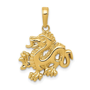 14k Yellow Gold Dragon Pendant Charm