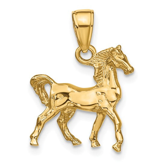 14k Yellow Gold Horse Pendant Charm 3D