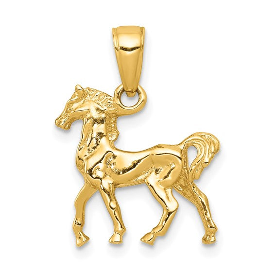 14k Yellow Gold Horse Pendant Charm 3D