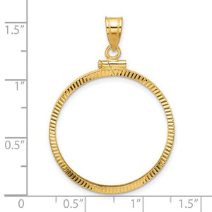 14K Yellow Gold 1/2 oz or Half Ounce American Eagle Coin Holder Bezel Screw Top Pendant Charm Holds 27mm x 2.2mm Coins