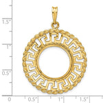 Load image into Gallery viewer, 14K Yellow Gold Greek Key Rope Diamond Cut 1/10 oz American Eagle Krugerrand Coin Bezel Holder Pendant Charm Prong Fits 16.5 mm Coins

