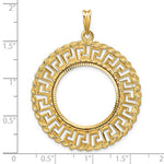 Load image into Gallery viewer, 14K Yellow Gold Greek Key Rope Diamond Cut US $5 Dollar Liberty Indian Statue of Liberty Bald Eagle Congressional Coin Bezel Holder Pendant Charm Prong Fits 21.6 mm Coins
