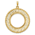 Load image into Gallery viewer, 14K Yellow Gold Greek Key Rope Diamond Cut 1/4 oz American Eagle Panda 2 Rand US $5 Jamestown Coin Bezel Holder Pendant Charm Prong Fits 22 mm Coins
