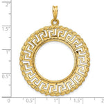 Load image into Gallery viewer, 14K Yellow Gold Greek Key Rope Diamond Cut 1/4 oz American Eagle Panda 2 Rand US $5 Jamestown Coin Bezel Holder Pendant Charm Prong Fits 22 mm Coins
