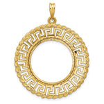 Load image into Gallery viewer, 14K Yellow Gold Greek Key Rope Diamond Cut 1/4 oz American Eagle Panda 2 Rand US $5 Jamestown Coin Bezel Holder Pendant Charm Prong Fits 22 mm Coins
