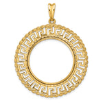Load image into Gallery viewer, 14K Yellow Gold Greek Key Rope Diamond Cut 1/2 oz American Eagle Panda US $10 Dollar Liberty Indian Coin Bezel Holder Pendant Charm Prong Fits 27 mm Coins

