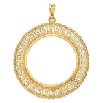 Carregar imagem no visualizador da galeria, 14K Yellow Gold Greek Key Rope Diamond Cut 50 Peso Coin Bezel Holder Pendant Charm Prong Fits 37 mm Coins
