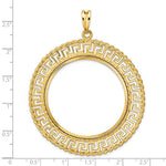 Carregar imagem no visualizador da galeria, 14K Yellow Gold Greek Key Rope Diamond Cut 50 Peso Coin Bezel Holder Pendant Charm Prong Fits 37 mm Coins
