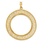 Carregar imagem no visualizador da galeria, 14K Yellow Gold Greek Key Rope Diamond Cut 50 Peso Coin Bezel Holder Pendant Charm Prong Fits 37 mm Coins
