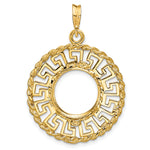 Load image into Gallery viewer, 14K Yellow Gold Greek Key Rope US $1 Dollar Type 1 and 2 Peso Coin Bezel Holder Pendant Charm Prong Fits 13 mm Coins
