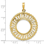 Load image into Gallery viewer, 14K Yellow Gold Greek Key Rope 1/10 oz American Eagle Krugerrand Coin Bezel Holder Pendant Charm Prong Fits 16.5 mm Coins
