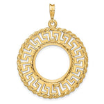 Load image into Gallery viewer, 14K Yellow Gold Greek Key Rope US $2.50 Dollar Liberty Indian Barber Dime Mercury Dime Coin Bezel Holder Pendant Charm Prong Fits 17.8 mm Coins
