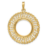 Load image into Gallery viewer, 14K Yellow Gold Greek Key Rope US $2.50 Dollar Liberty Indian Barber Dime Mercury Dime Coin Bezel Holder Pendant Charm Prong Fits 17.8 mm Coins
