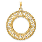 Load image into Gallery viewer, 14K Yellow Gold Greek Key Rope 1/4 oz American Eagle Panda 2 Rand US $5 Jamestown Coin Bezel Holder Pendant Charm Prong Fits 22 mm Coins
