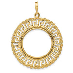 Load image into Gallery viewer, 14K Yellow Gold Greek Key Rope 1/4 oz American Eagle Panda 2 Rand US $5 Jamestown Coin Bezel Holder Pendant Charm Prong Fits 22 mm Coins
