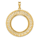 Load image into Gallery viewer, 14K Yellow Gold Greek Key Rope 1/2 oz American Eagle Panda US $10 Dollar Liberty Indian Coin Bezel Holder Pendant Charm Prong Fits 27 mm Coins
