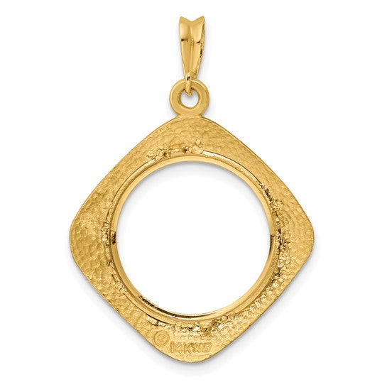 14k Yellow Gold Prong Coin Bezel Holder Holds 16.5mm Coins or 1/10 oz American Eagle 1/10 oz Krugerrand Diamond Shaped Beaded Pendant Charm