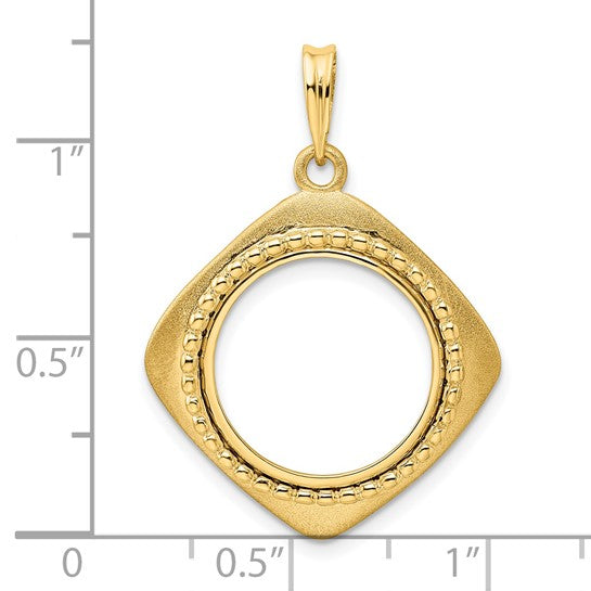 14k Yellow Gold Prong Coin Bezel Holder Holds 16.5mm Coins or 1/10 oz American Eagle 1/10 oz Krugerrand Diamond Shaped Beaded Pendant Charm
