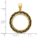 Load image into Gallery viewer, 14K Yellow Gold Diamond Cut And Black Enamel Greek Key US Dime 1/10 oz Panda Cat Coin Bezel Holder Pendant Charm Prong Fits 18 mm Coins
