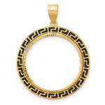 Load image into Gallery viewer, 14K Yellow Gold Diamond Cut And Black Enamel Greek Key 1/4 oz American Eagle Panda 2 Rand US $5 Jamestown Coin Bezel Holder Pendant Charm Prong Fits 22 mm Coins

