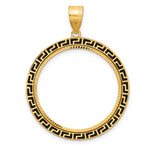 Load image into Gallery viewer, 14K Yellow Gold Diamond Cut And Black Enamel Greek Key 1/2 oz American Eagle Panda US $10 Dollar Liberty Indian Coin Bezel Holder Pendant Charm Prong Fits 27 mm Coins
