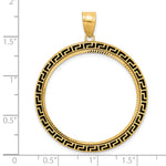 Load image into Gallery viewer, 14K Yellow Gold Diamond Cut And Black Enamel Greek Key Old US Series 1 oz Panda Australian Nugget Kangaroo Koala Coin Bezel Holder Pendant Charm Prong Fits 32 mm Coins
