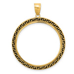 Load image into Gallery viewer, 14K Yellow Gold Diamond Cut And Black Enamel Greek Key Old US Series 1 oz Panda Australian Nugget Kangaroo Koala Coin Bezel Holder Pendant Charm Prong Fits 32 mm Coins
