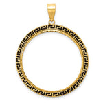 Load image into Gallery viewer, 14K Yellow Gold Diamond Cut And Black Enamel Greek Key 1 oz American Eagle Cat Krugerrand Coin Bezel Holder Pendant Charm Prong Fits 32.7 mm Coins

