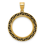 Load image into Gallery viewer, 14K Yellow Gold And Black Enamel Greek Key US Dime 1/10 oz Panda Cat Coin Bezel Holder Pendant Charm Prong Fits 18 mm Coins
