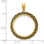 Load image into Gallery viewer, 14K Yellow Gold And Black Enamel Greek Key 1/4 oz American Eagle Panda 2 Rand US $5 Jamestown Coin Bezel Holder Pendant Charm Prong Fits 22 mm Coins
