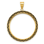 Load image into Gallery viewer, 14K Yellow Gold And Black Enamel Greek Key Old US Series 1 oz Panda Australian Nugget Kangaroo Koala Coin Bezel Holder Pendant Charm Prong Fits 32 mm Coins
