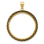 Load image into Gallery viewer, 14K Yellow Gold And Black Enamel Greek Key 1 oz American Eagle Cat Krugerrand Coin Bezel Holder Pendant Charm Prong Fits 32.7 mm Coins
