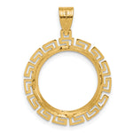 Load image into Gallery viewer, 14K Yellow Gold Diamond Cut Greek Key 1/10 oz American Eagle Krugerrand Coin Bezel Holder Pendant Charm Prong Fits 16.5 mm Coins
