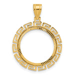 Load image into Gallery viewer, 14K Yellow Gold Diamond Cut Greek Key 1/10 oz American Eagle Krugerrand Coin Bezel Holder Pendant Charm Prong Fits 16.5 mm Coins
