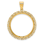 Load image into Gallery viewer, 14K Yellow Gold Diamond Cut Greek Key 1/2 oz American Eagle Panda US $10 Dollar Liberty Indian Coin Bezel Holder Pendant Charm Prong Fits 27 mm Coins
