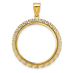 Load image into Gallery viewer, 14K Yellow Gold Diamond Cut Greek Key 1/2 oz American Eagle Panda US $10 Dollar Liberty Indian Coin Bezel Holder Pendant Charm Prong Fits 27 mm Coins
