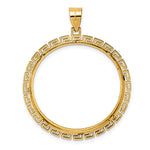 Load image into Gallery viewer, 14K Yellow Gold Diamond Cut Greek Key Old US Series 1 oz Panda Australian Nugget Kangaroo Koala Coin Bezel Holder Pendant Charm Prong Fits 32 mm Coins
