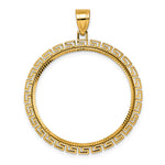 Load image into Gallery viewer, 14K Yellow Gold Diamond Cut Greek Key Old US Series 1 oz Panda Australian Nugget Kangaroo Koala Coin Bezel Holder Pendant Charm Prong Fits 32 mm Coins
