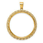 Load image into Gallery viewer, 14K Yellow Gold Diamond Cut Greek Key 1 oz American Eagle Cat Krugerrand Coin Bezel Holder Pendant Charm Prong Fits 32.7 mm Coins
