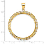 Load image into Gallery viewer, 14K Yellow Gold Diamond Cut Greek Key 1 oz American Eagle Cat Krugerrand Coin Bezel Holder Pendant Charm Prong Fits 32.7 mm Coins
