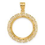 Load image into Gallery viewer, 14K Yellow Gold Textured Greek Key 1/10 oz American Eagle Krugerrand Coin Bezel Holder Pendant Charm Prong Fits 16.5 mm Coins
