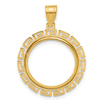 Load image into Gallery viewer, 14K Yellow Gold Textured Greek Key 1/10 oz American Eagle Krugerrand Coin Bezel Holder Pendant Charm Prong Fits 16.5 mm Coins
