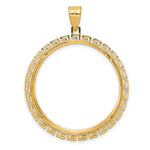 Load image into Gallery viewer, 14K Yellow Gold Textured Greek Key 1 oz American Eagle Cat Krugerrand Coin Bezel Holder Pendant Charm Prong Fits 32.7 mm Coins
