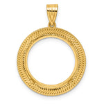 Indlæs billede til gallerivisning 14K Yellow Gold Textured Layered US Dime 1/10 oz Panda Cat Coin Bezel Holder Pendant Prong Fits 18 mm Coins
