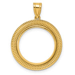 Indlæs billede til gallerivisning 14K Yellow Gold Textured Layered US Dime 1/10 oz Panda Cat Coin Bezel Holder Pendant Prong Fits 18 mm Coins
