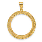 Afbeelding in Gallery-weergave laden, 14K Yellow Gold Textured Layered 1/4 oz American Eagle Panda 2 Rand US $5 Jamestown Coin Bezel Holder Pendant Prong Fits 22 mm Coins
