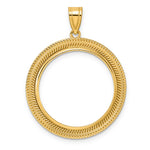 Afbeelding in Gallery-weergave laden, 14K Yellow Gold Textured Layered 1/4 oz American Eagle Panda 2 Rand US $5 Jamestown Coin Bezel Holder Pendant Prong Fits 22 mm Coins
